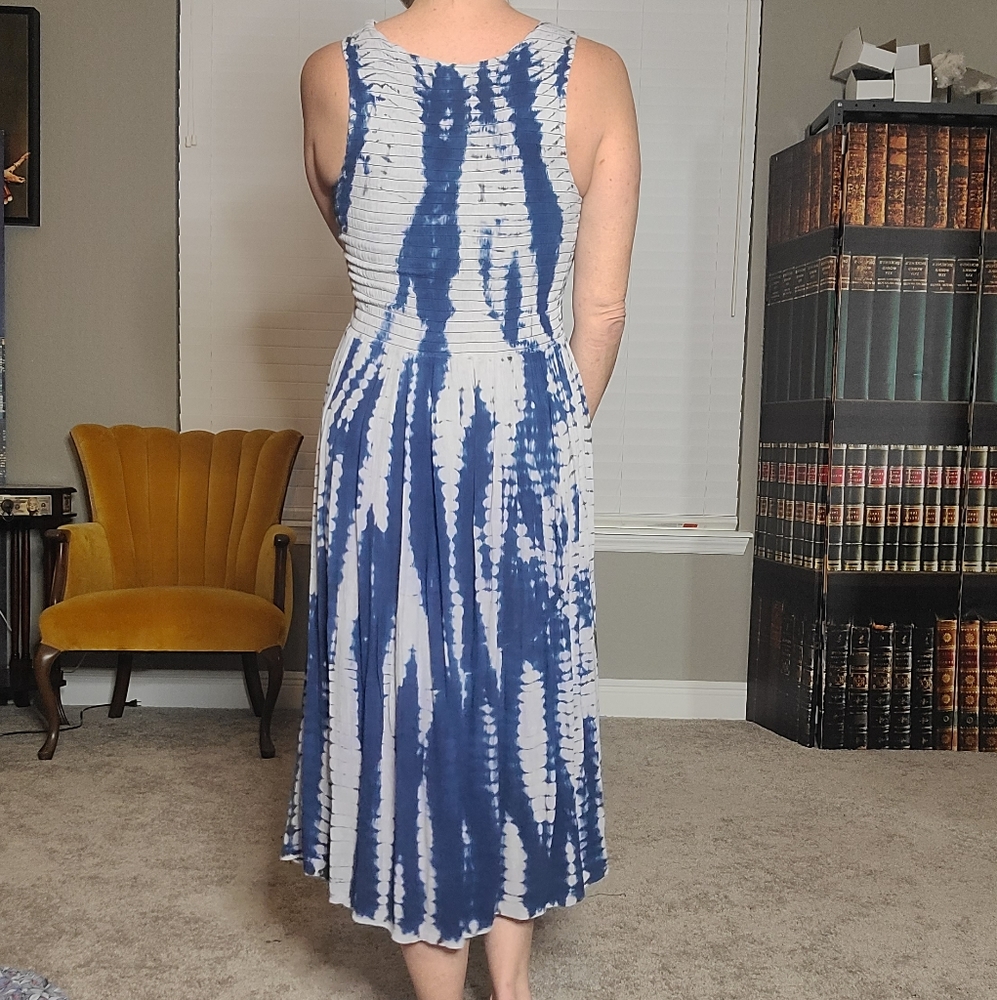 Womens Blue White Tie Dye Dress S - Picture 2 of 7